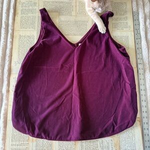 LOFT V-Neck Sleeveless Velour Tank Top — Plum, Size L